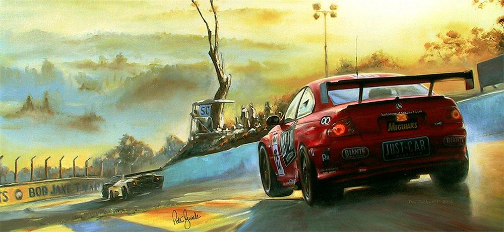 <p>Brock/Murphy/Bright/Kelly<br />
	7-litre Holden Monaro. Winner 2003 Bathurst 24 hrs.</p>
<p>Original oil painting, signed by the late Peter Brock.</p>
