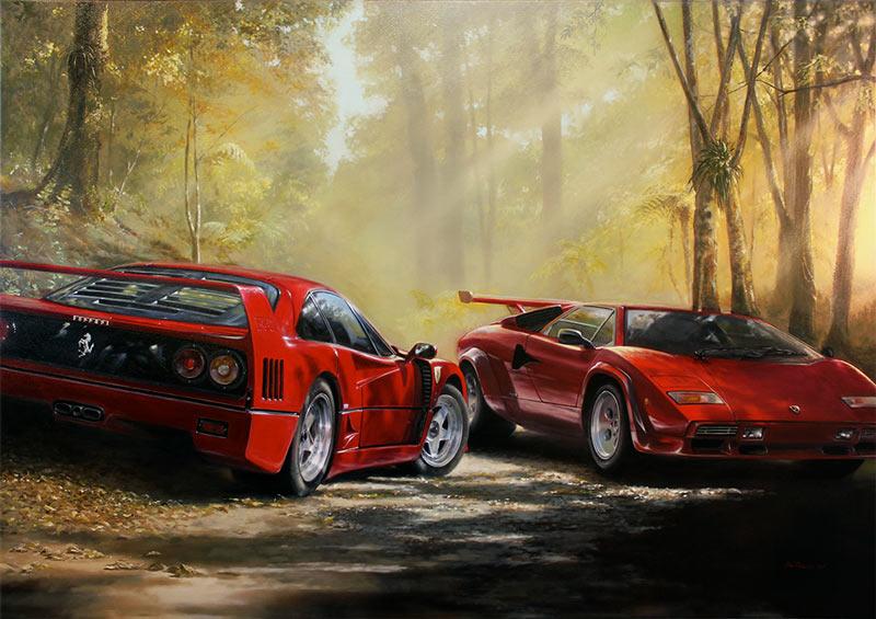 <p>"Where the Wild Things Are", 1987 Ferrari F40 and 1981 Lamborghini Countach LP 400 - 120 x 170 cm <strong>SOLD</strong></p>
<p> </p>
